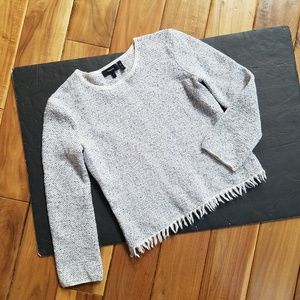 Theory Vendla Ivory & Black Tweed Fringed Sweater
